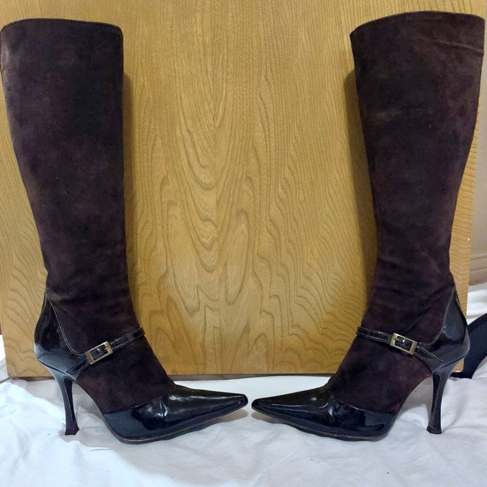 Charles David Brown Suede & Patent Leather Boots